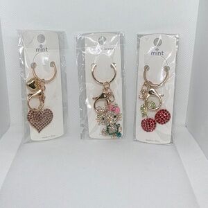 Keychain Trio Mint Charm with Gold and Red Accents.